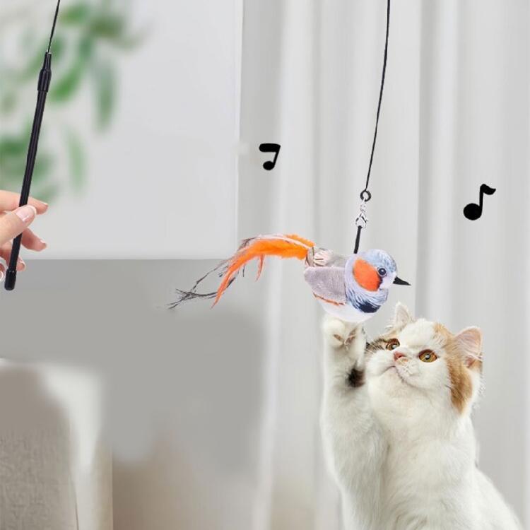 Игрушка для кошек с перьями и реалистичным звуком птицы, Игрушка с кошачьей мятой для снятия скуки в помещении, Игрушка для физических упражнений для снижения стресса у кошек