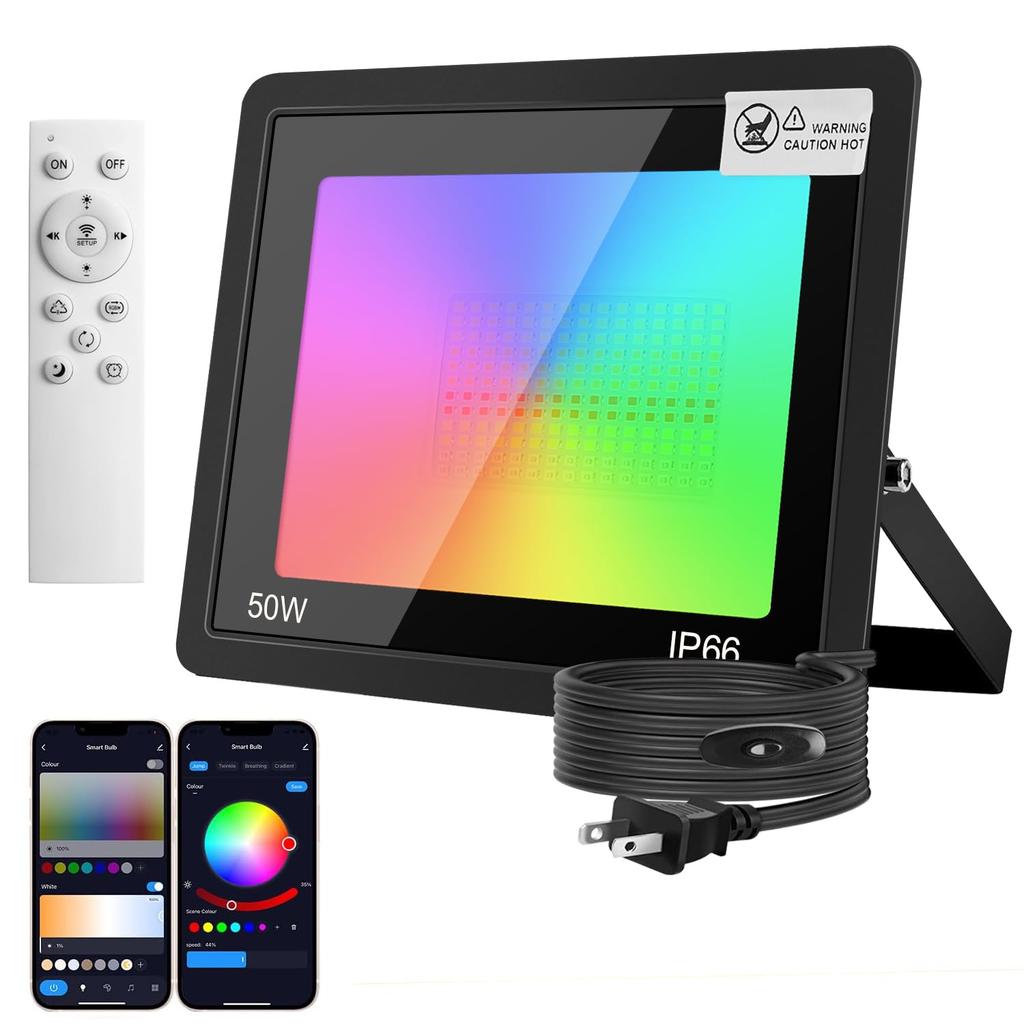 Generation Upgraded Ledoversea RGBCW Floodlight LED Flood Light 16 Million Colors Smart Indoor Outdoor 50W IP66 Waterproof and Dustproof Garden Light