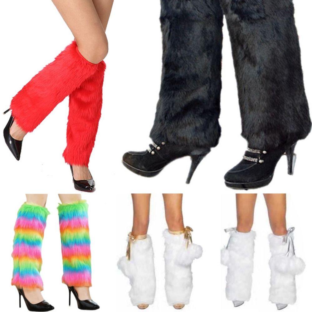 Soft Fluffy Knee High Boots Cover Solid Color Warm Knee Sleeve Halloween Party