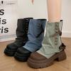 Модные женские сапоги 2025 Новые сапоги до середины икры для женщин Модные сапоги на платформе Дышащие парусиновые ковбойские сапоги для женщин Мотоциклетные боты