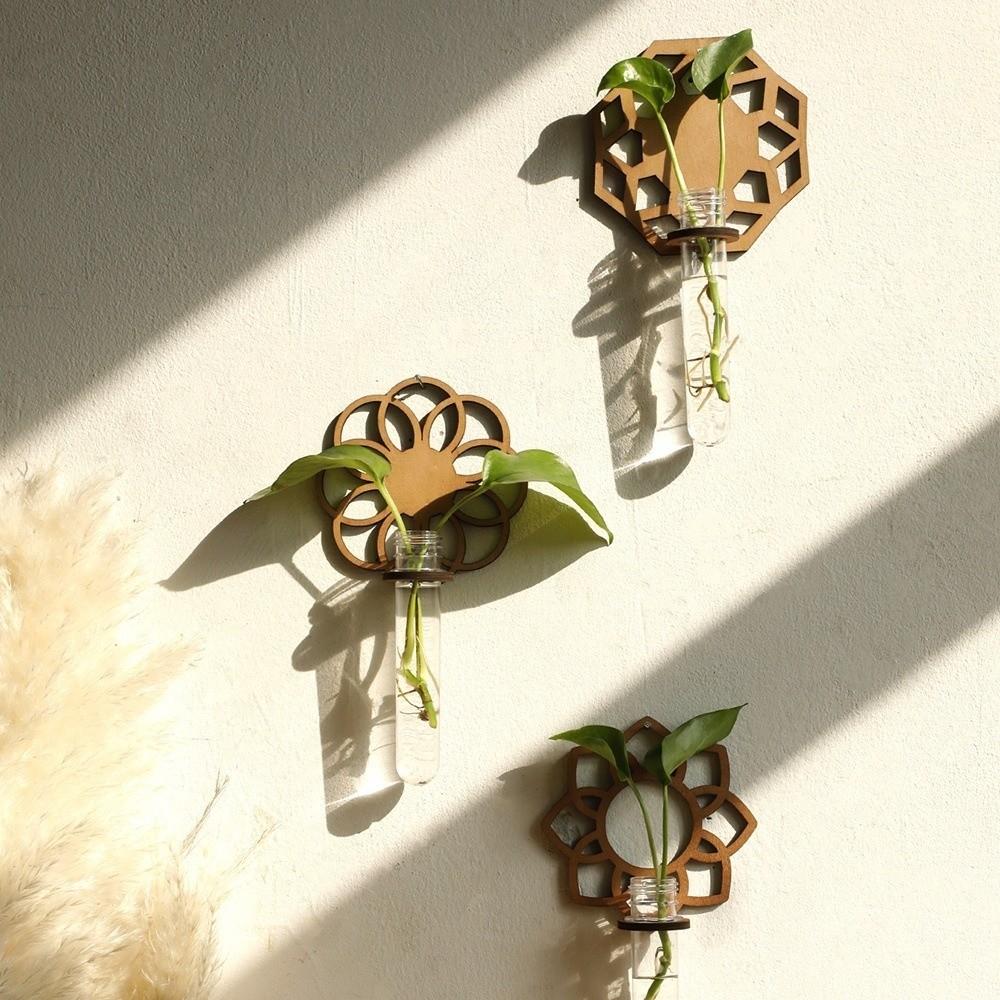 Wooden Wall Mounted Planter Flower Shaped Flower Stand Hydroponic Planter Shelf Hydroponics