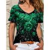 Летний топ с V-образным вырезом, принтом с 3D-цветочным узором, модная повседневная женская футболка с коротким рукавом
