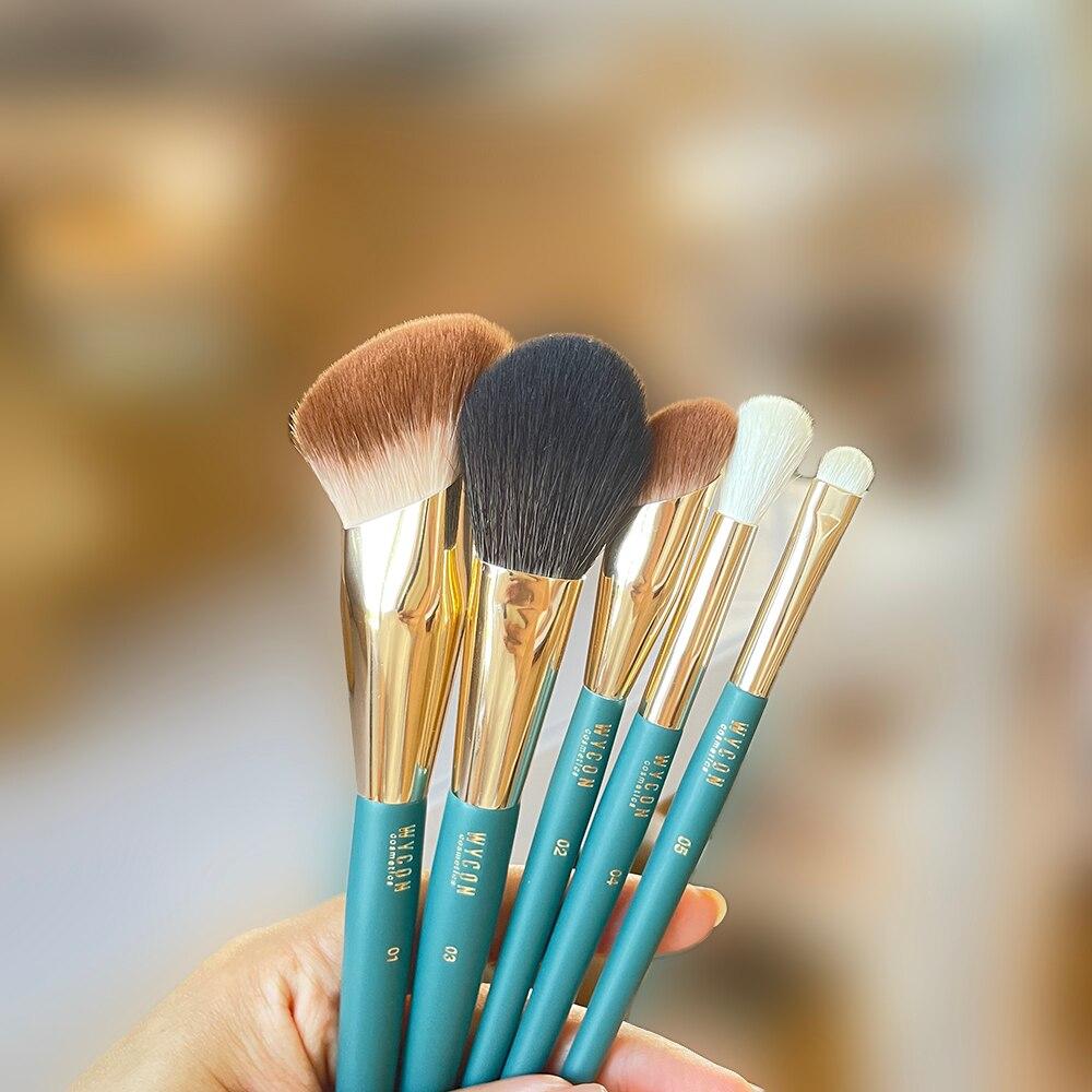 Набор кистей для макияжа wycon 01 Мягкая основа 02 Консилер 03 Пудра для щек 04 Тени для век 05 Плоские короткие косметические кисти для теней для век
