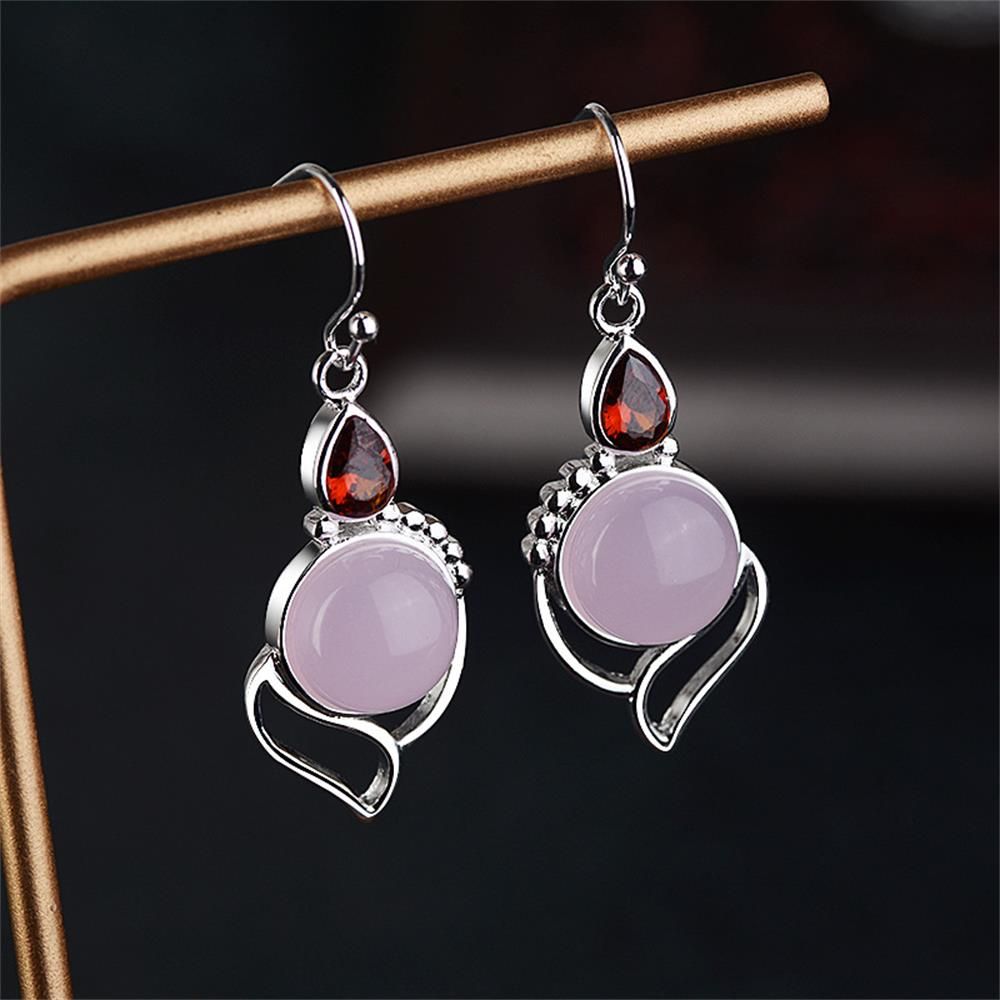 Wedding Jewelry Hook Multi-Gemstone Ear Stud Moonstone Earrings Opal Stone Garnet Ruby Chalcedony