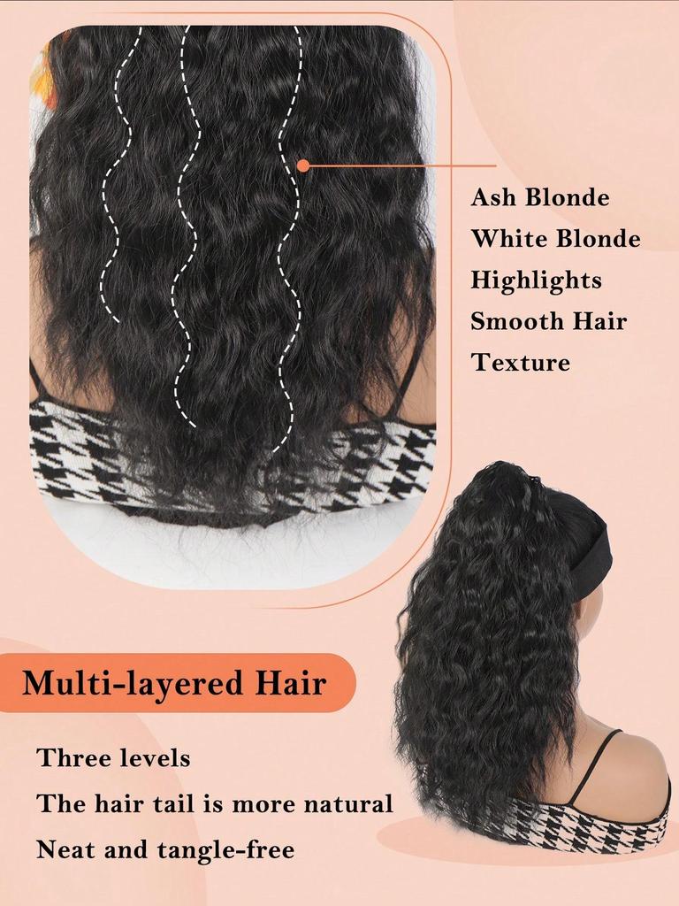 18-дюймовые накладные волосы на клипсах для хвостиков, многослойные волосы, пушистые, густые, волнистые, черные, мягкие, синтетические, для женщин