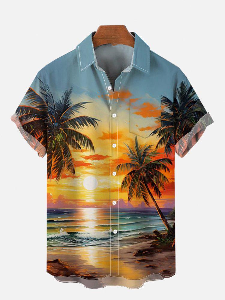 Men's Shirt Chinese Landscape Bamboo 1D Printing Short Sleeve Ethnic Style Single Breasted Source Factory
