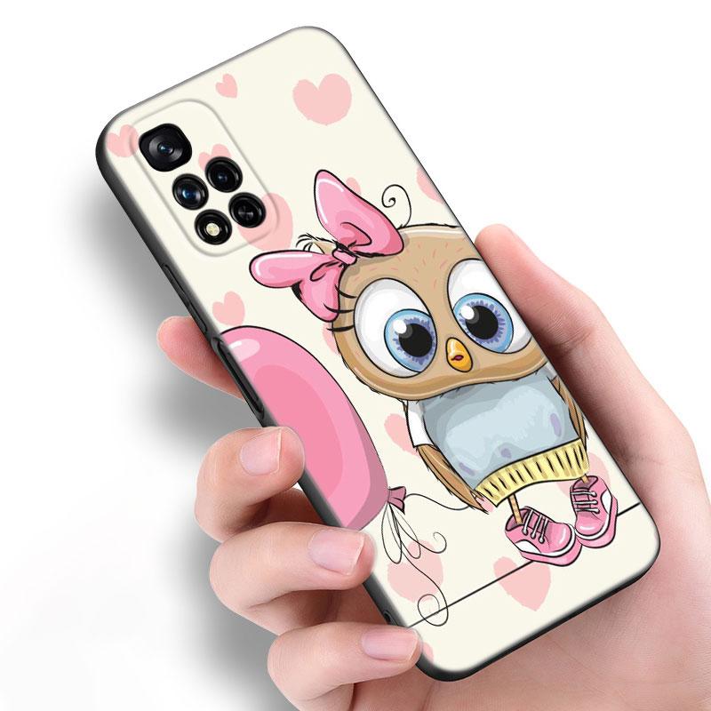 Lovely Animal Owl Black Silicone Phone Case For Xiaomi POCO X3 X4 NFC F5 M3 M4 M6 X5 X6 Pro F3 F4 GT 5G C55 C65 M5