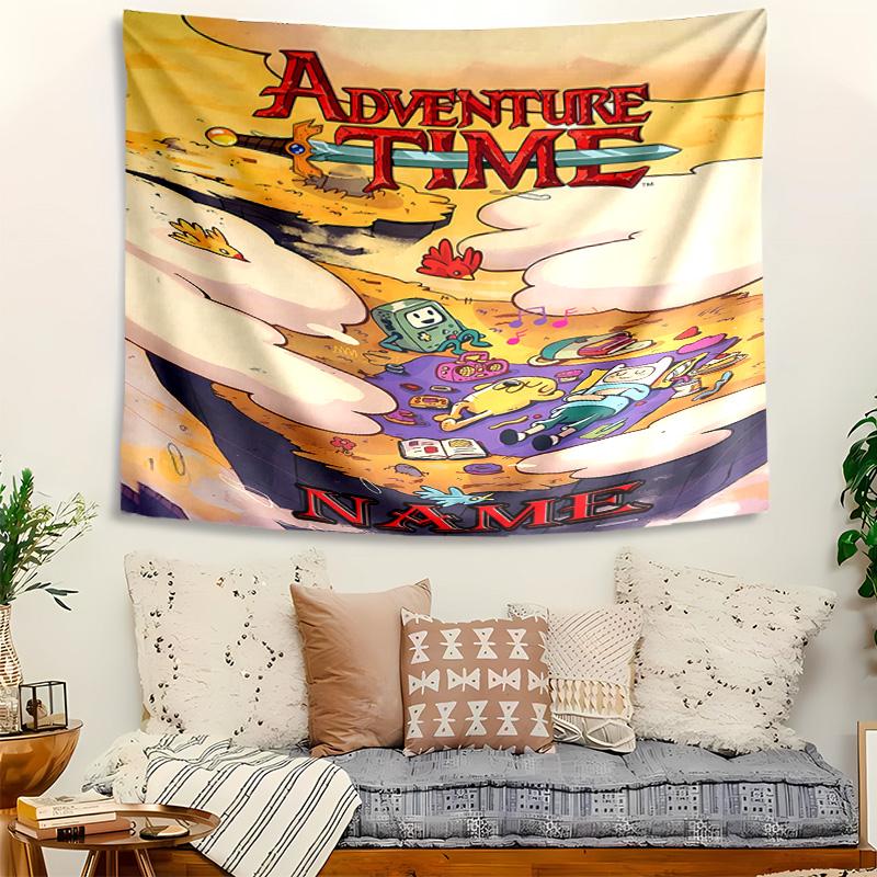 Personalized Adventure Time Background Tapestry,Custom Name Birthday Party,Multifunctional Wall Decoration for Home Decor,Various Occasions