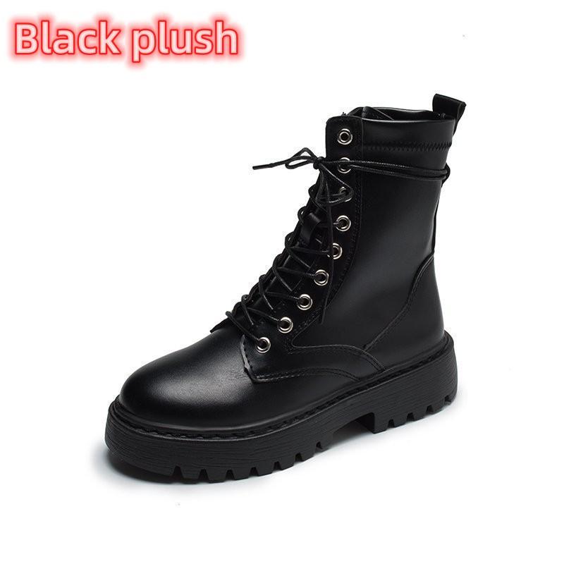 2024 Зимние новые ботинки средней высоты с круглым носком и толстой подошвой для женщин, теплые повседневные нескользящие туфли больших размеров, модные уличные стильные