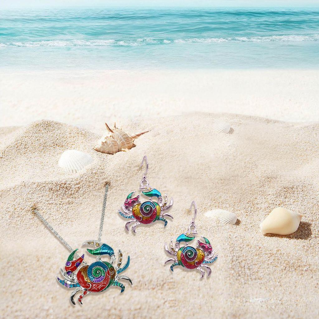 Модный весенне-летний набор ожерелья и серег в виде краба с красочной отделкой капельным маслом