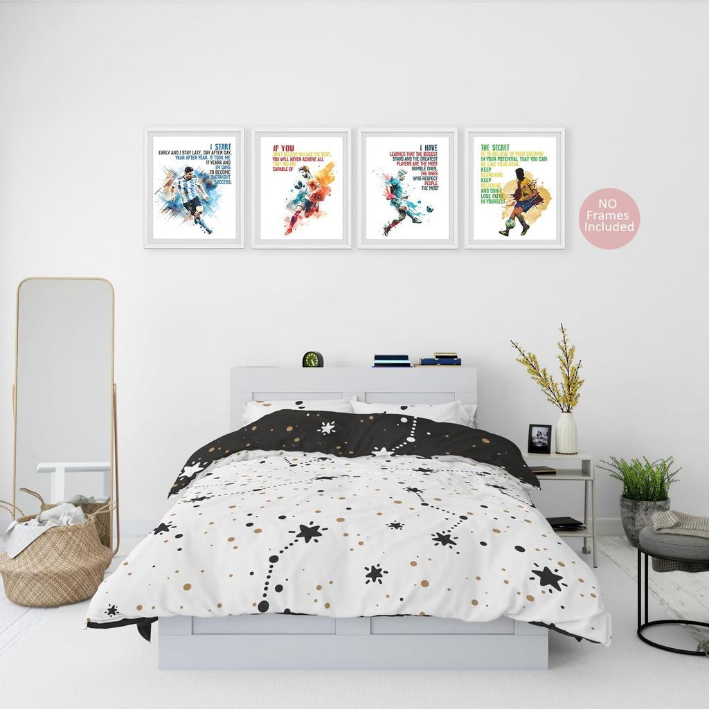 pirational Soccer Room Decor - Set of 6 Motivational Wall Art Prints (8x10 In) for Boy's Bedroom or Classroom