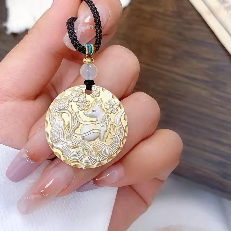 Retro High-end Spirit Fox Depicting Peace and Joy Peach Blossom Fox Pendant Animal Year Set Chain Necklace Pendant