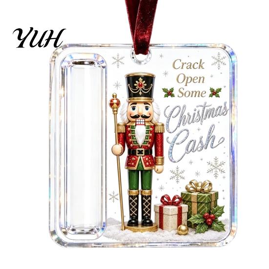 Christmas Cash Ornament with Lanyard Gift Ornament, Clear Acrylic Money Holder, Holiday Xmas Holder Tree Hanging Decoration, Funny Ways to for