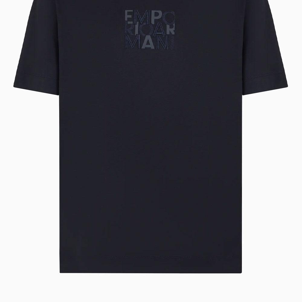 Emporio Armani Мужская футболка-пуловер с вышитым логотипом SS24, круглый вырез, короткий рукав, топ, темно-синий 6D1TC0-1JOSZ-0920