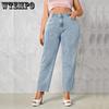 Женские джинсы больших размеров, осенние темно-синие, высокие, эластичные и свободные, прямые, 4XL, изогнутые женские тонкие женские джинсовые брюки