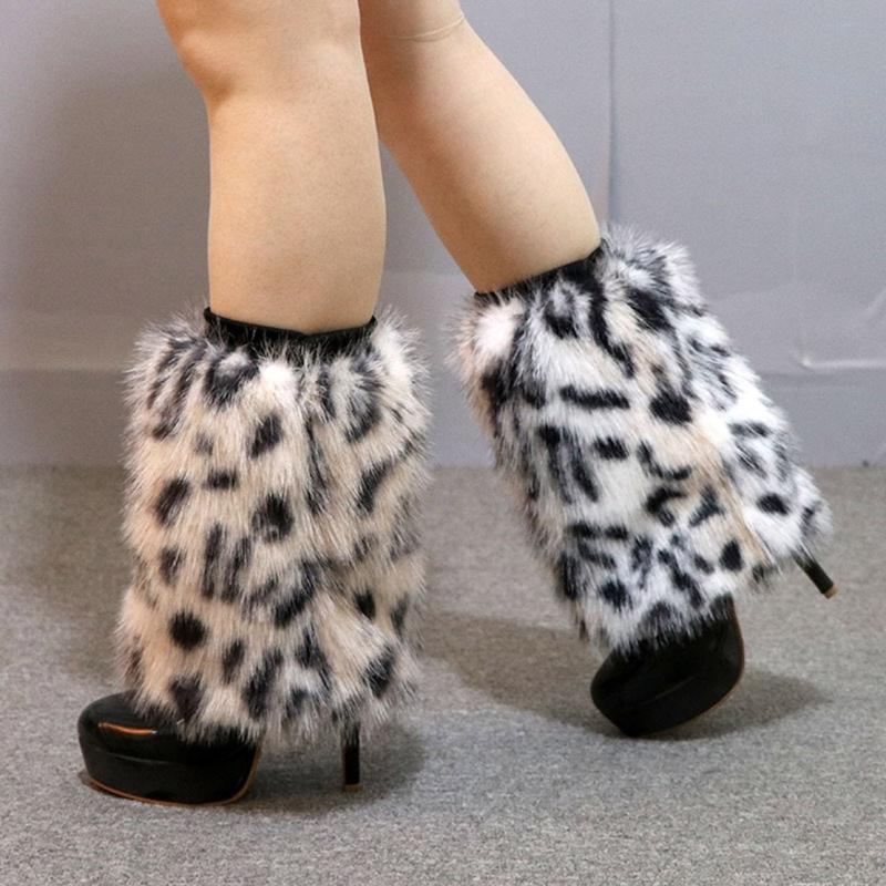Plush Furry Leg Warmers for Women Cozy Winter Boot Toppers Cuffs Thermal Warm Fuzzy Foot Covers Footless Socks Gaiters
