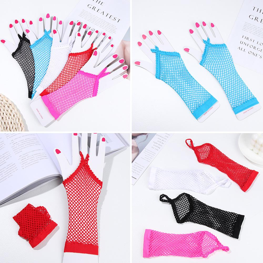 Women Net Breathable Solid Lace Mittens Fingeless Gloves Long Gloves Mesh Fishnet Gloves