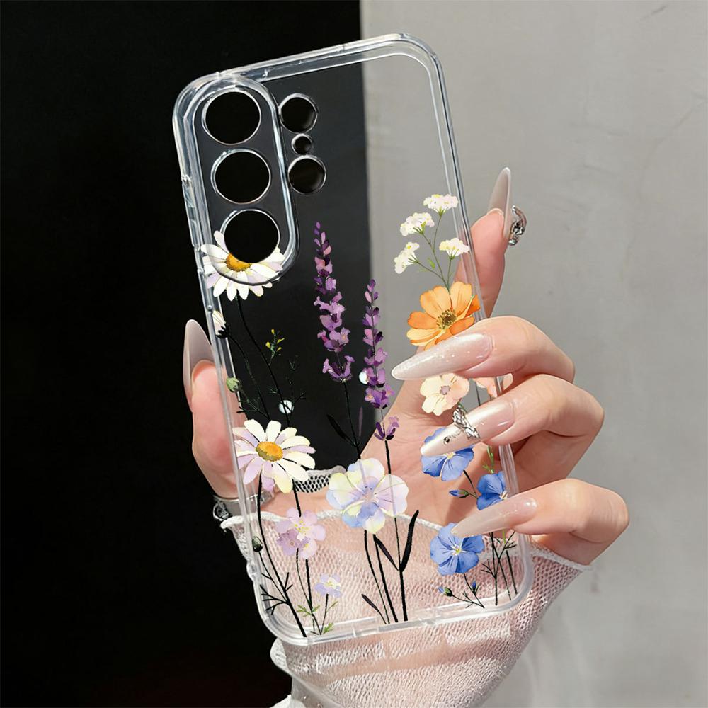 Милый Цветочный Прозрачный Чехол с Ромашками для Samsung Galaxy S26 S25 S23 S22 Ultra Plus Прозрачный Мягкий ТПУ Ударопрочный Цветочный Чехол
