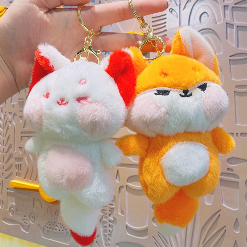 Креативный брелок-подвеска в виде плюшевой лисы - мультяшный аксессуар для школьных сумок и подарков