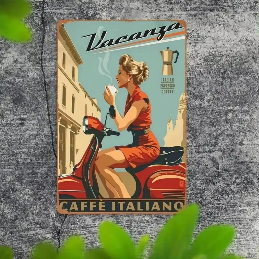 Винтажная металлическая табличка ESPRESSOVINTEDGE Italian Espresso Арт из состаренного алюминия с типографикой в стиле Рима
