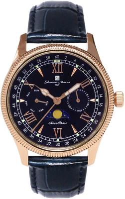 Часы Moon Phase Multi Calendar 5 ATM Waterproof Business Formal Leather Belt Limited Model Pink Gold Blue [Salvatore Mara] Men's SM24110-PGBL