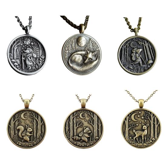 Лесное Ожерелье Подвеска Ожерелье Путешествующее Животное Луна Ювелирное Изделие Подарок для Природы