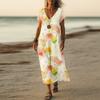 Summer Dress Women's Long Boho Beach Dress Elegant Maxi Dress V-Neck Short Sleeve Summer Tunic Dress Light Airy