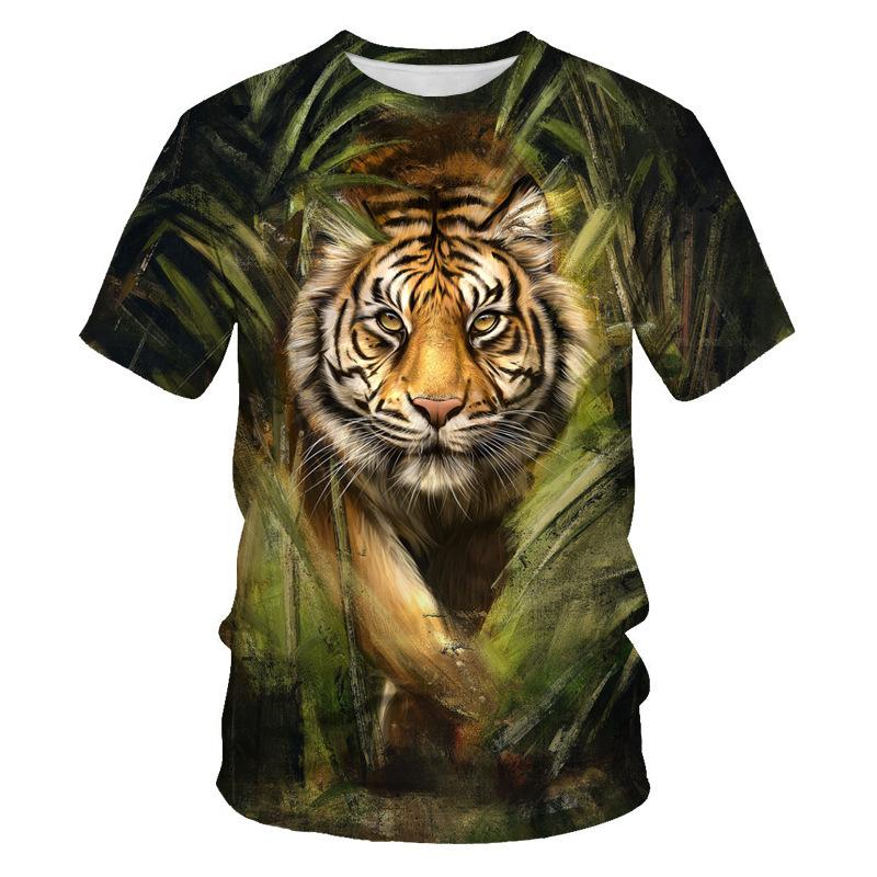 Summer Men's T-shirt 3D Print Tees Tiger Lion Loose Round Neck Short Sleeve Tops Men Clothing