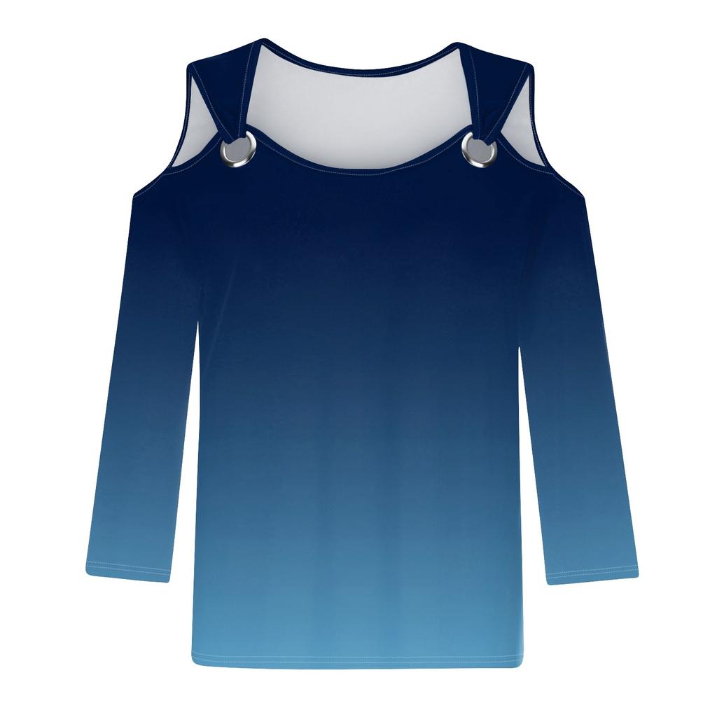 Women's Casual Shirt Blouse Print V-neck Sexy Cold Shoulder 3/4 Sleeve Top