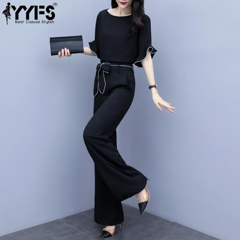 YYFS Женские модные повседневные летние весенние однотонные принты с коротким рукавом и круглым вырезом брюки костюмы