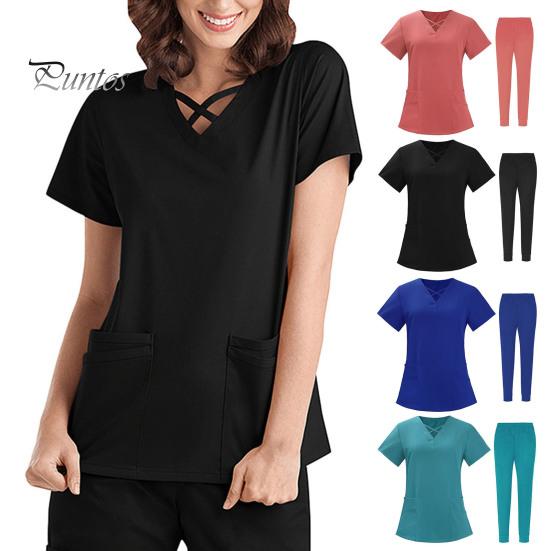 2 шт./компл. комплект унисекс больничной формы с v-образным вырезом и короткими рукавами, карманы, топы, брюки с эластичной резинкой на талии, быстросохнущие больничные стоматологические скрабы для медсестер, униформа