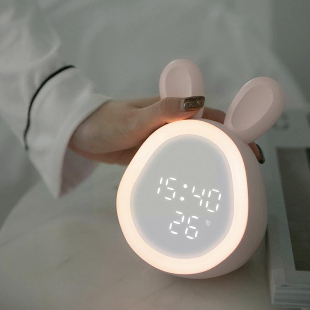 Детский милый кролик-будильник, детские часы-кролик с ночником, музыкальным голосовым управлением, часы для тренировки сна для мальчиков и девочек