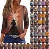 Women's T Shirt Halloween Print Button 3/4 Sleeve Daily Weekend Fashion Basic V- Neck Regular Top