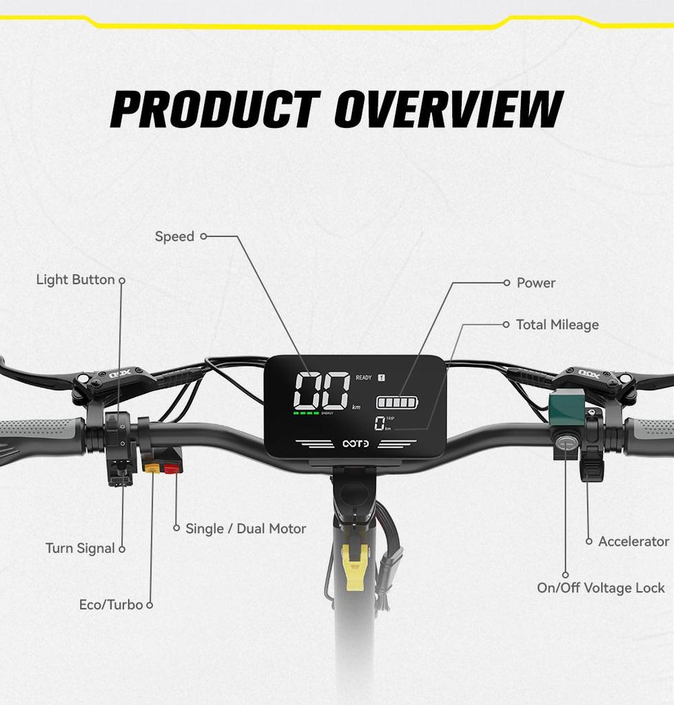 Electric Scooter Foldable OOTD 11" 1300Wx2 Motor Hydraulic Brake 52V 23.4AH Fully Suspended Adult Electric Scooter Max Load 150Kg Black T10 Pro