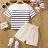 Модный костюм для девочек, летний детский повседневный полосатый топ с короткими рукавами, шорты Sweet Bud, костюм из двух частей