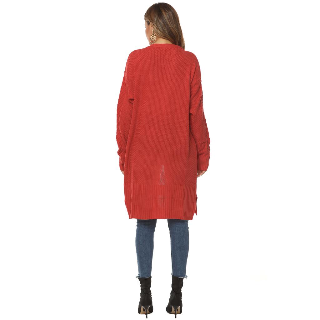 Autumn and Winter Women's Woven Jacket Thick Section Mid-Length Cardigan Sweater