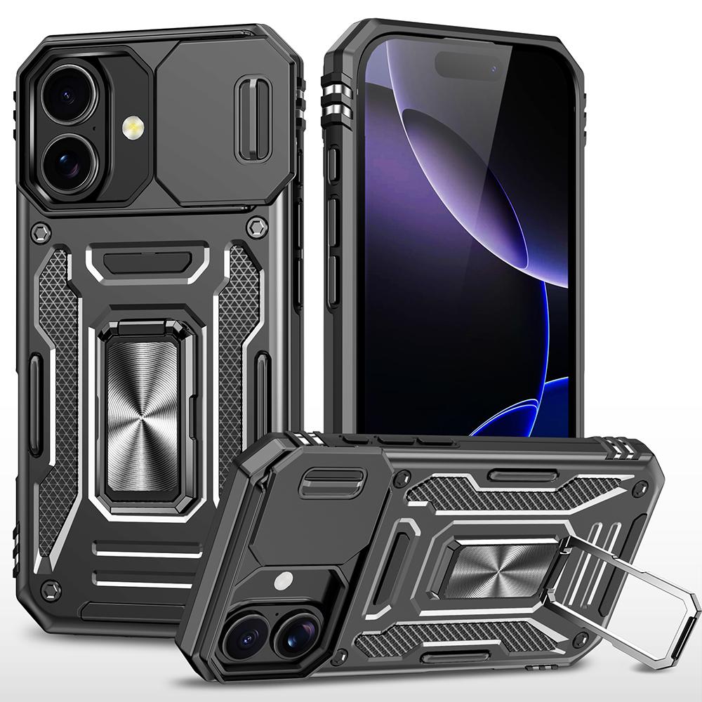 For iPhone 17 Case Kickstand Slide Lens Lid PC+TPU Drop