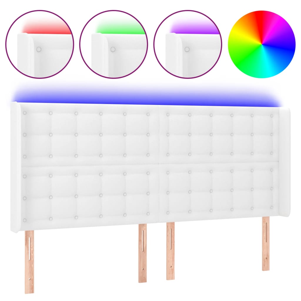 Vidaxl Zagłówek Do Łóżka Z Led, Biały, 203X16X118/128Cm Sztuczna Skóra