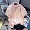 Рубашка женская в полоску розового цвета с цветными пуговицами, летняя, с короткими рукавами, в студенческом стиле, свободная, с отложным воротником, женская рубашка