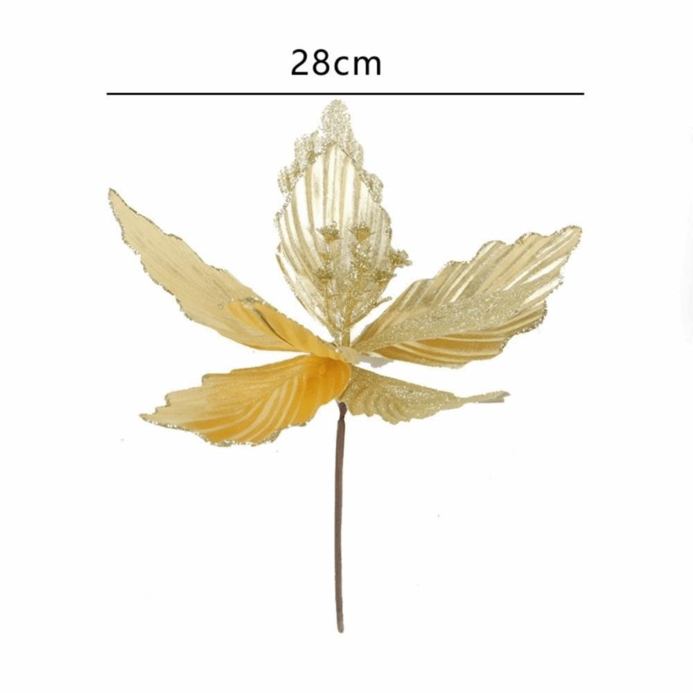 Simulated Christmas Tree Flowers Glossy Fabric Rose Gold Flower Picks Decoration Bright Color Artificial Flowers Wreath