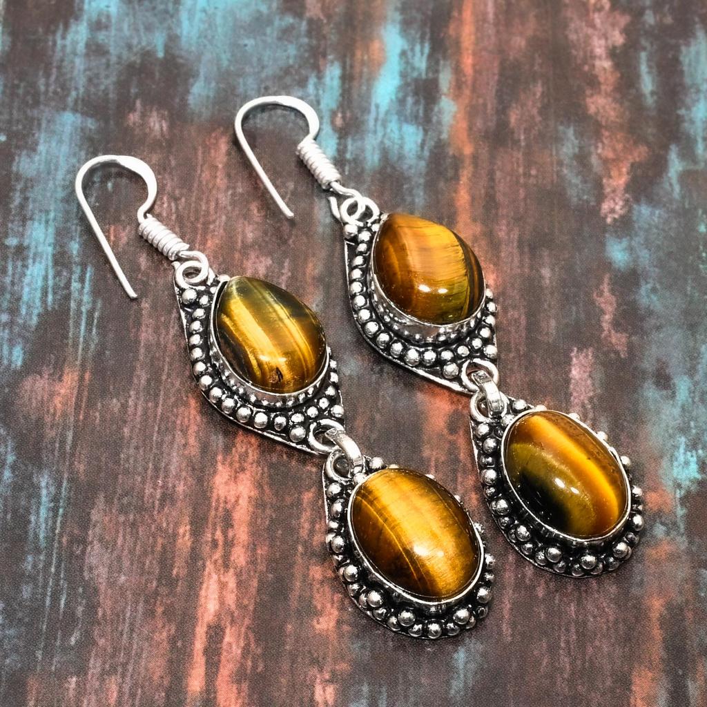 Ювелирные изделия из твердого серебра 925 пробы с драгоценным камнем «Тигровый глаз» ручной работы