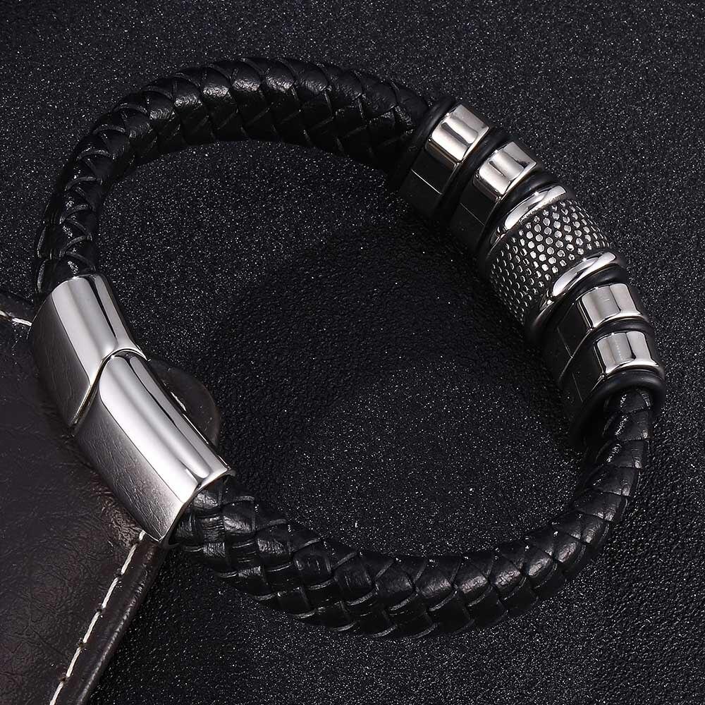 Модные ювелирные изделия из натуральной кожи, браслет для мужчин, застежка из нержавеющей стали, браслеты ручной работы для мужчин с подвесками