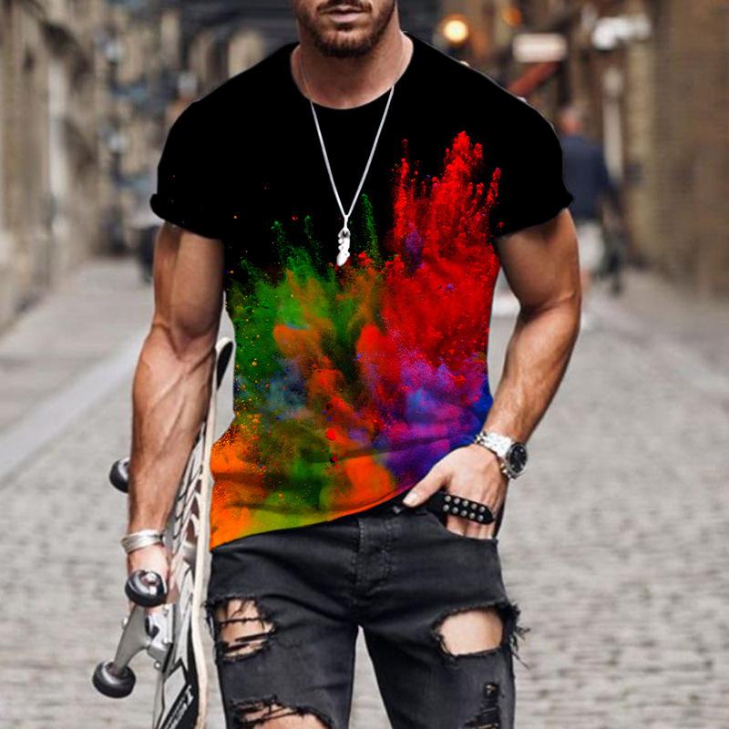 Summer Colorful 3D Digital Printed Short Sleeve Casual Loose Round Neck T-Shirts Men’s