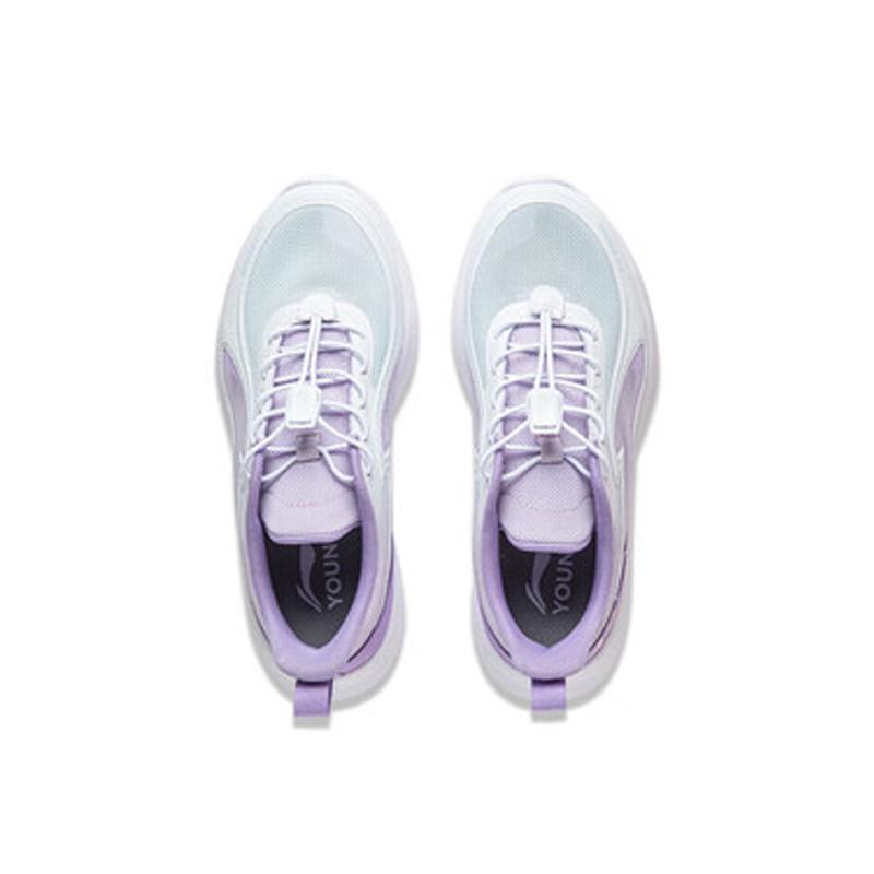 Li Ning Kids Удобная универсальная нескользящая амортизирующая повседневная обувь с низким верхом Детская повседневная обувь белого и фиолетового цвета YKCU056-2