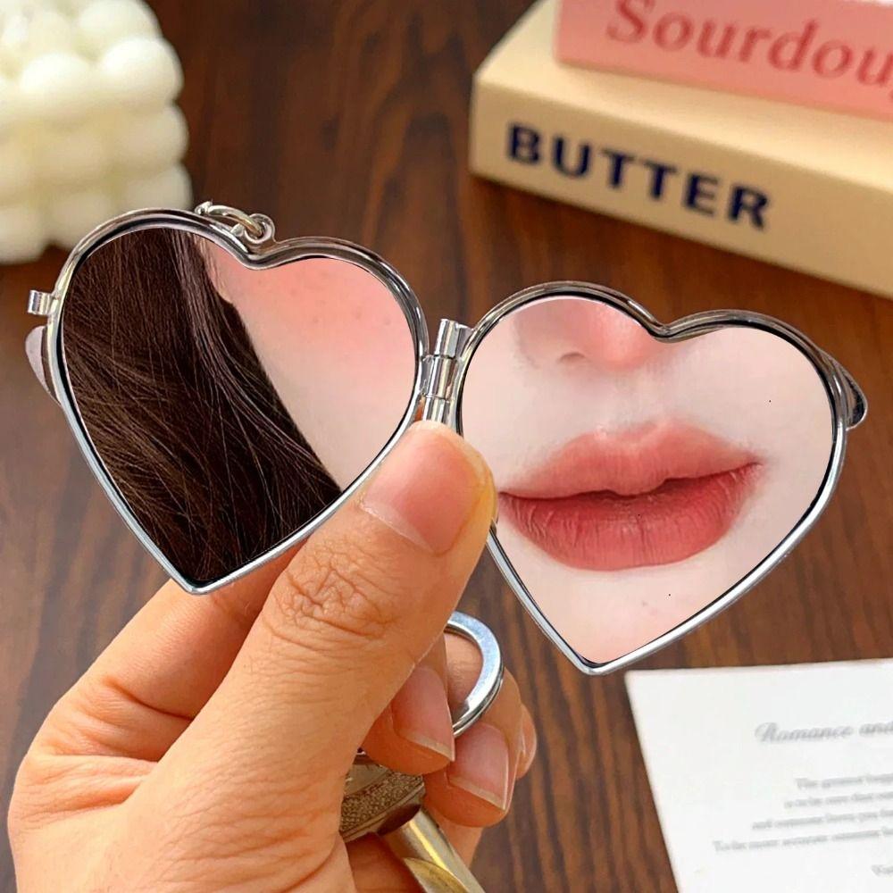 Double Sided Mirror Bag Hanging Keychain Heart Shape Cosmetic Mirror Key Chain Women