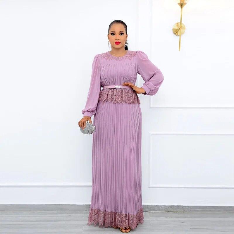 Весенне-осеннее африканское женское платье с длинным рукавом и круглым вырезом, длинным рукавом, плиссированное платье больших размеров, Дашики, африканские платья для женщин