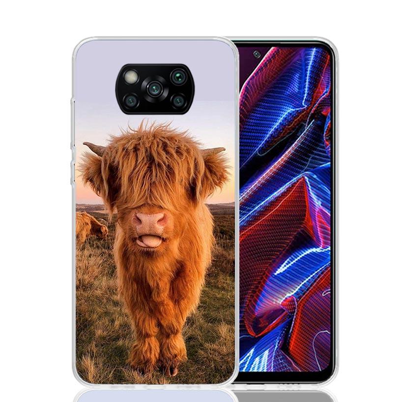 Милый чехол для телефона с шотландской коровой для Xiaomi Poco X7 X6 X5 Pro F7 Ultra Redmi 15C 15 13 13C 12 12C 10 10A 10C 9 9A 9C 9T Cover Poco X