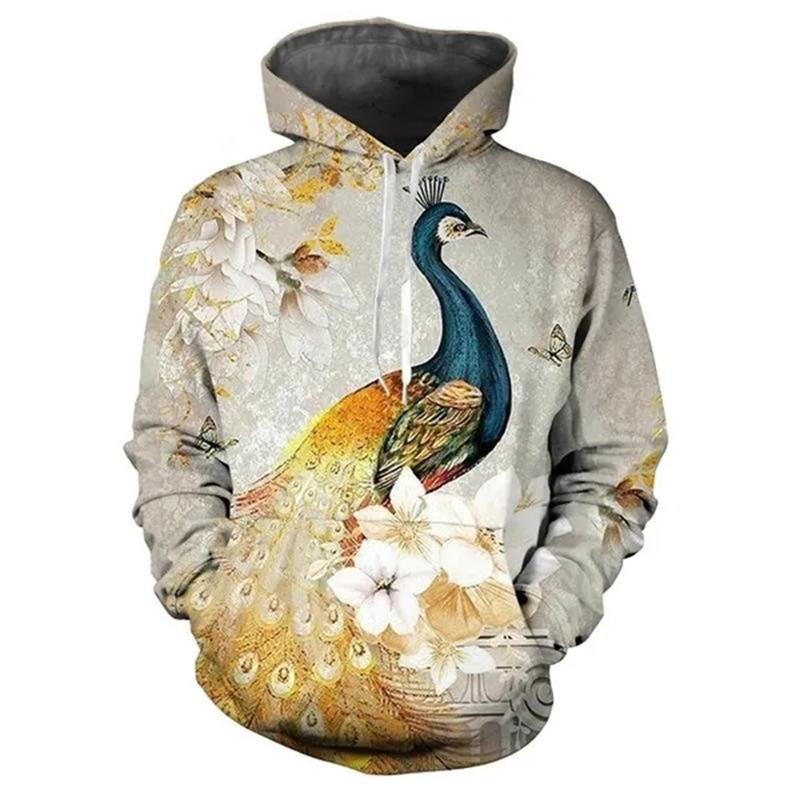 Осенние толстовки с принтом животных павлина в формате 3D для мужчин и женщин, модные повседневные толстовки с капюшоном большого размера, пуловеры, спортивная одежда