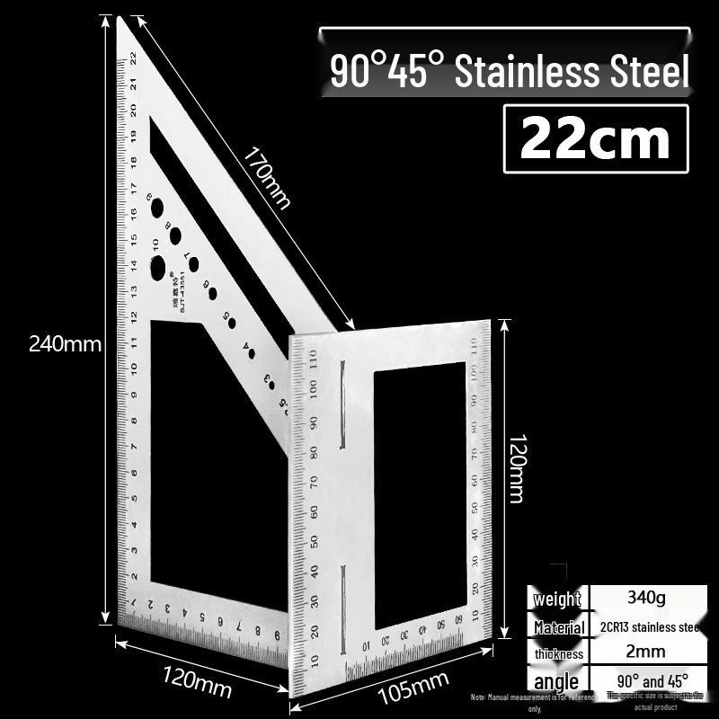 Multi-functional T-shaped Combination Square: 90° & 45° Marking Ruler, 2CR13 Stainless Steel for Woodworking and Wire-Passing.