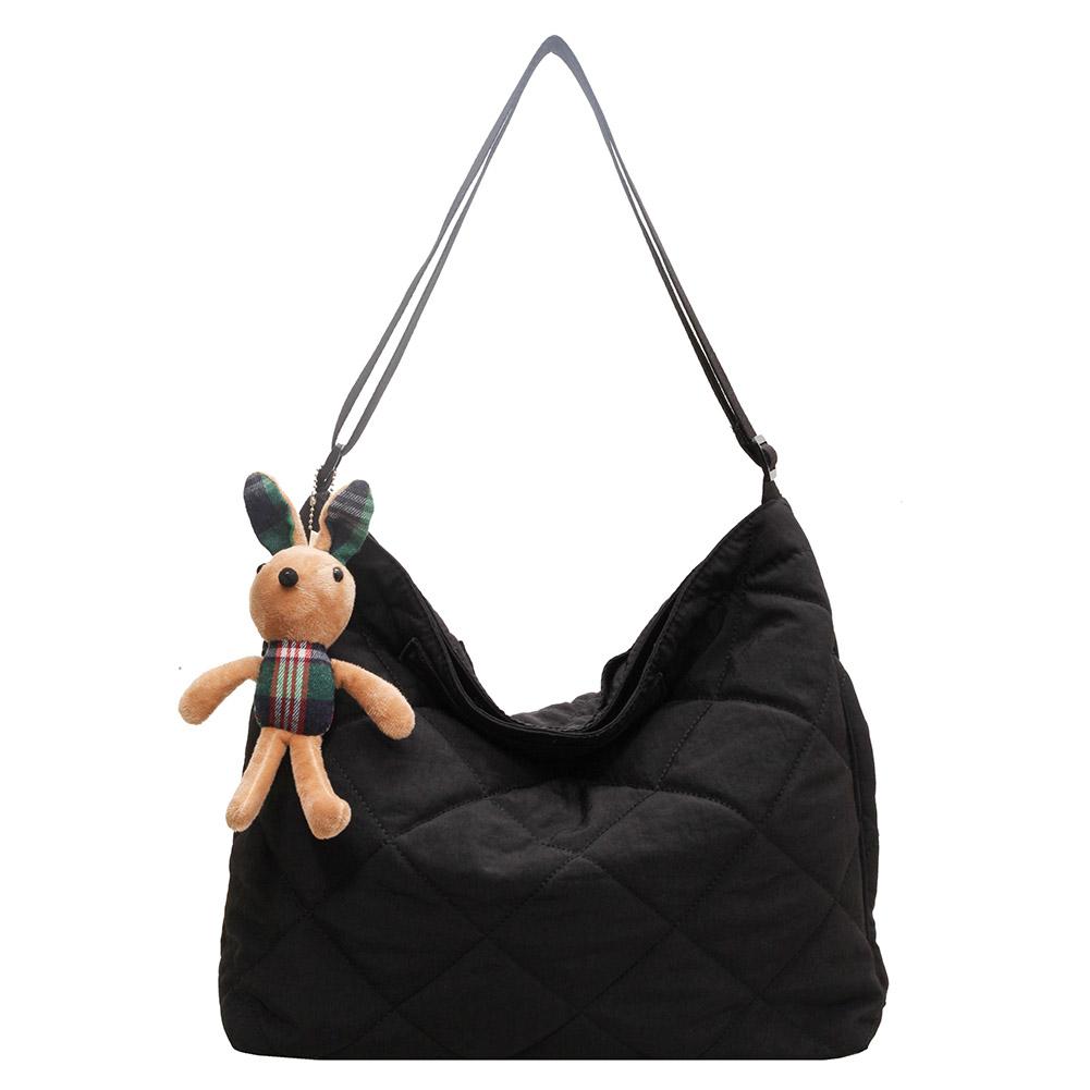 Women Quilted Tote Bag with Pendant Puffy Crossbody Bag Large Capacity Satchel Sling Bag Padded Shoulder Bag Daily Dating Bag